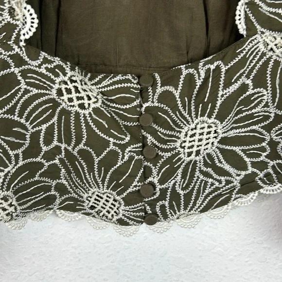 Express Open Back Embroidered Eyelet top brown olive green - Picture 8 of 9